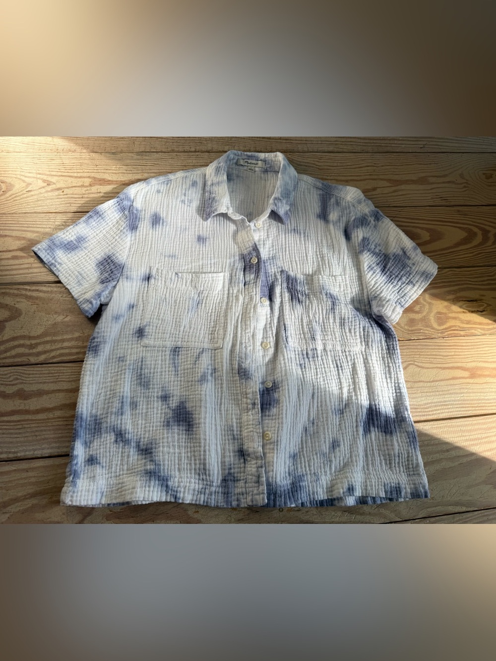 Madewell Blue Tie-Dye Gauze Short Sleeve Button-Down Shirt Size S